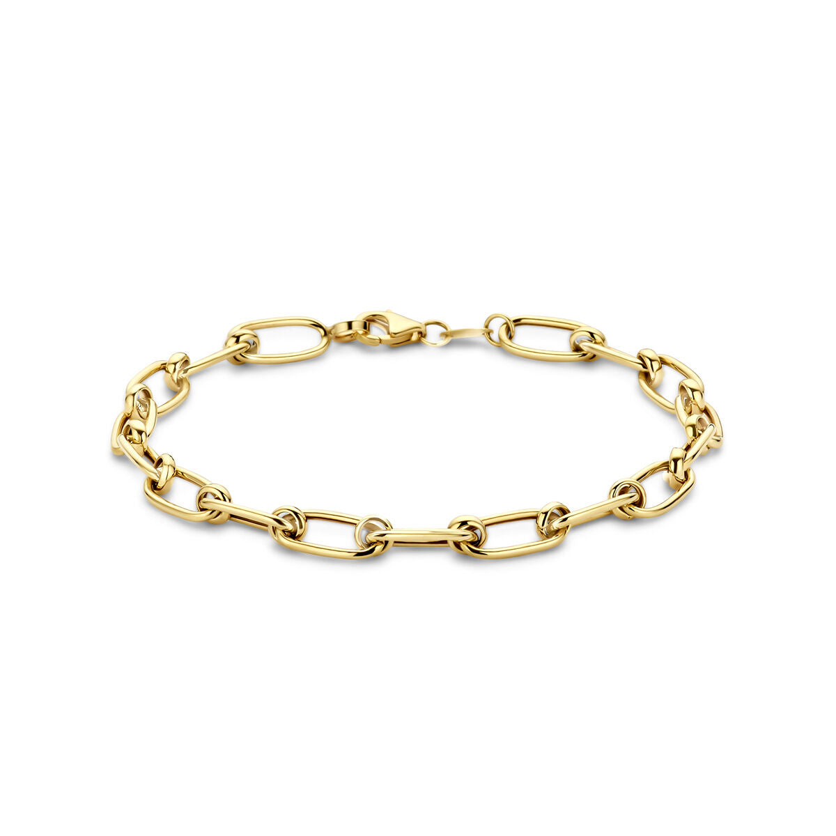 Bracciale in oro giallo 14K, catena con maglie ovali di 6,5 mm, lunghezza 19 cm.