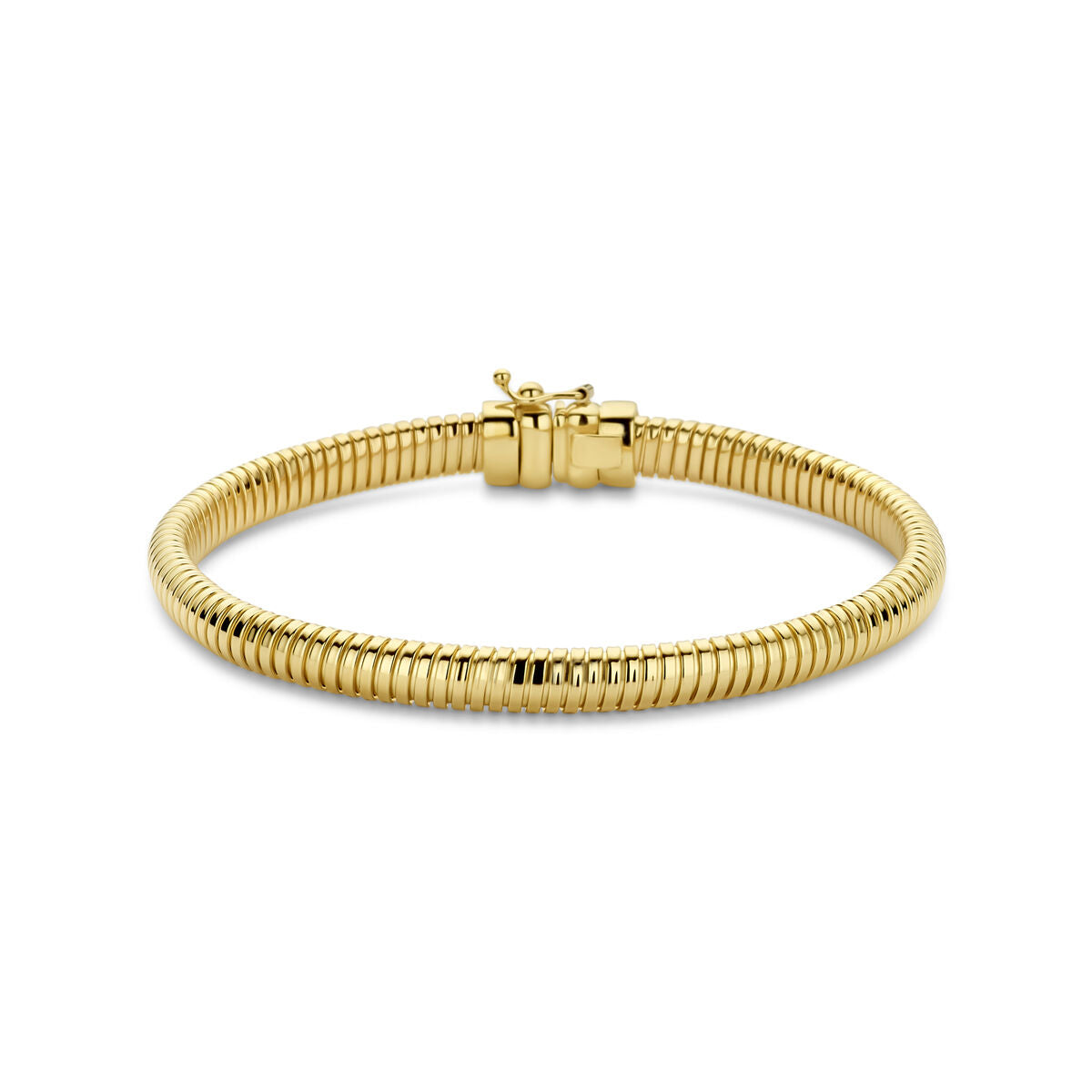 Bracciale omega in oro giallo 14K, 5,5 mm di larghezza e 18,5 cm di lunghezza.