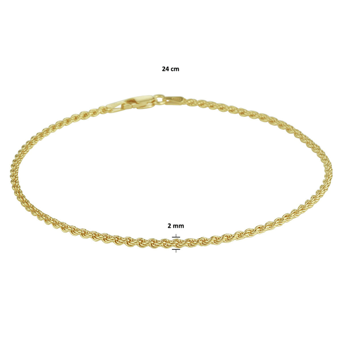 cavigliera a corda 2 mm 24 cm 3 micron argento dorato (giallo)