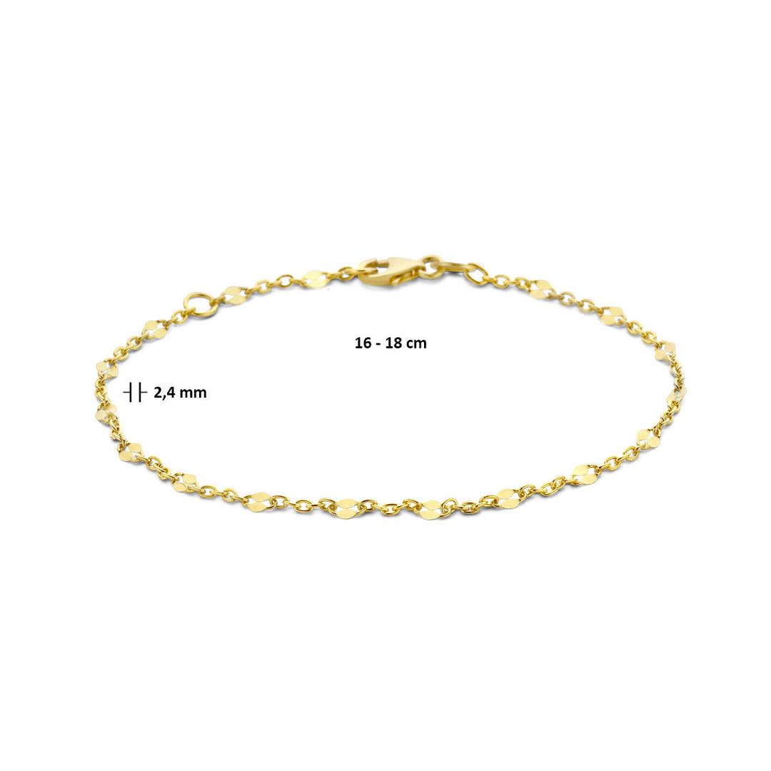 De Van der Kooij Collectie armband anker met tussenstuk is van 14K geelgoud, heeft een verstelbare lengte van 16-18 cm, een breedte van 2,4 mm en is voorzien van een stevige lobster sluiting.