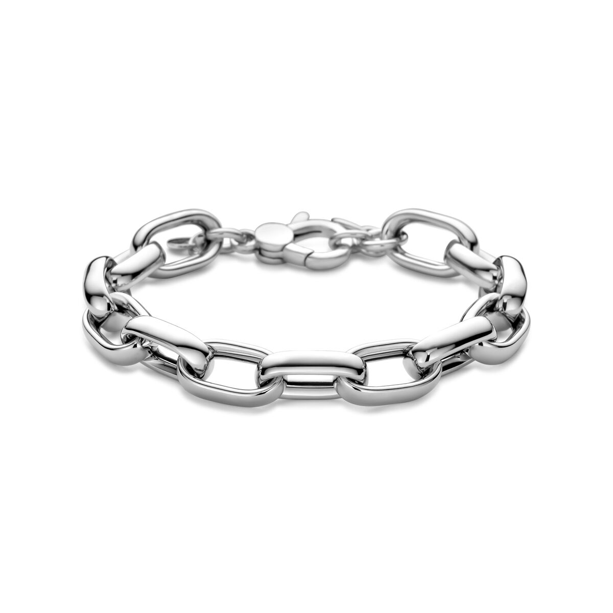 Zilveren armband met gerhodineerde anker schakels van 10 mm, met een glanzende afwerking.