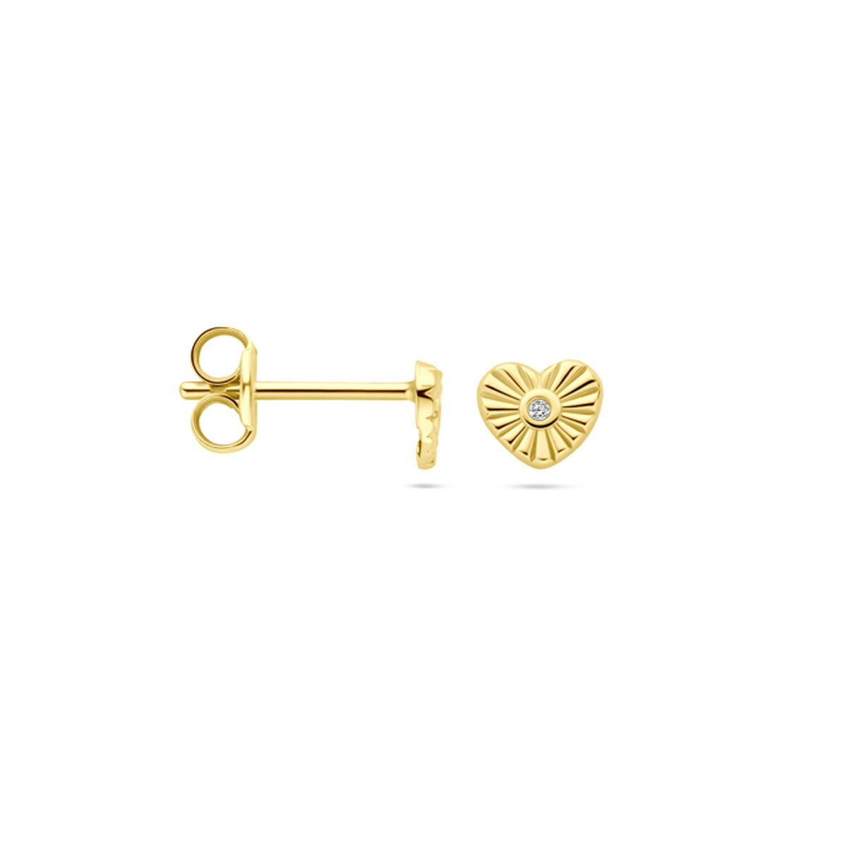 Orecchini a bottone cuore zircone 4,5 mm oro giallo 14K
