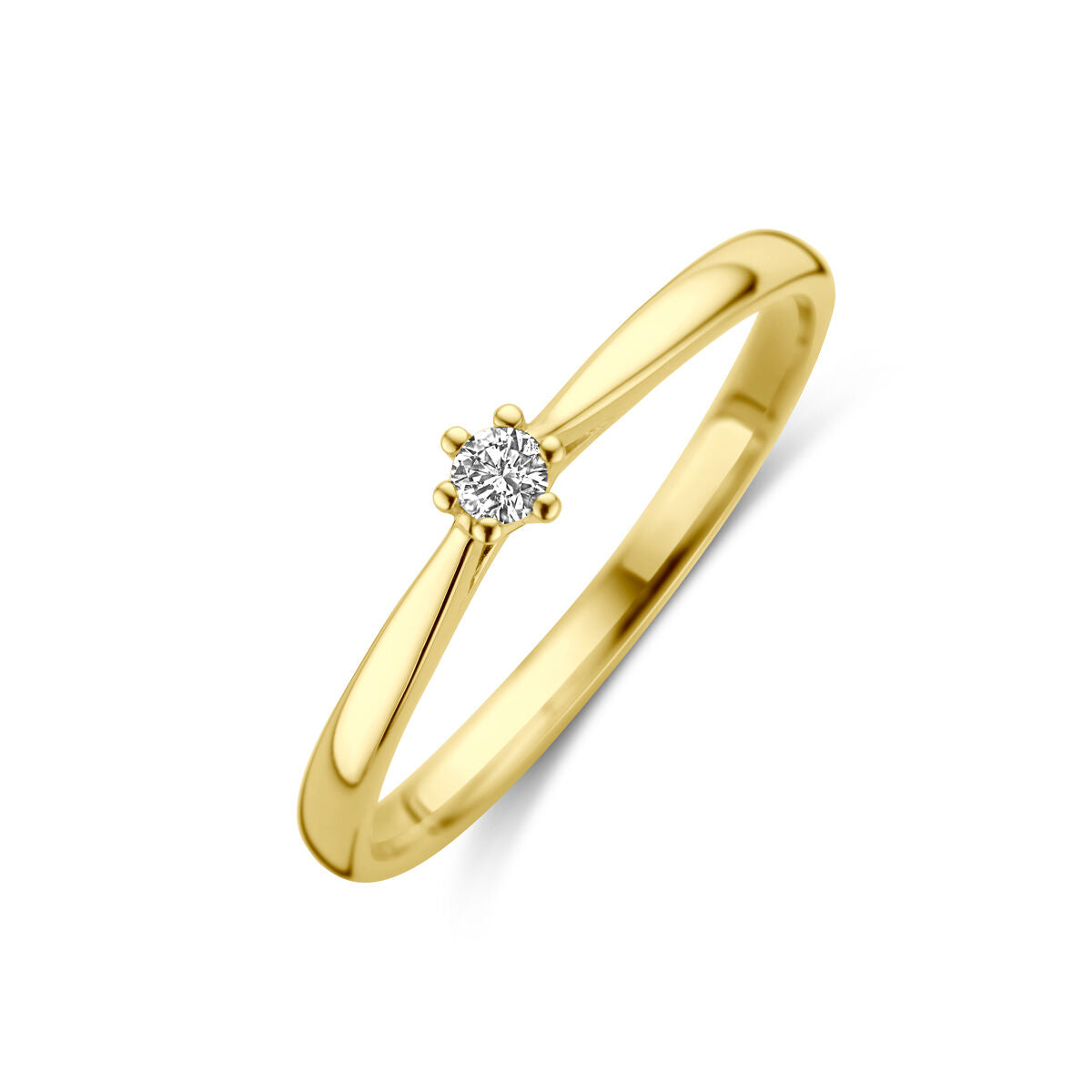 Anello in oro giallo 14K con diamante di 0,05 ct, design semplice e raffinato.