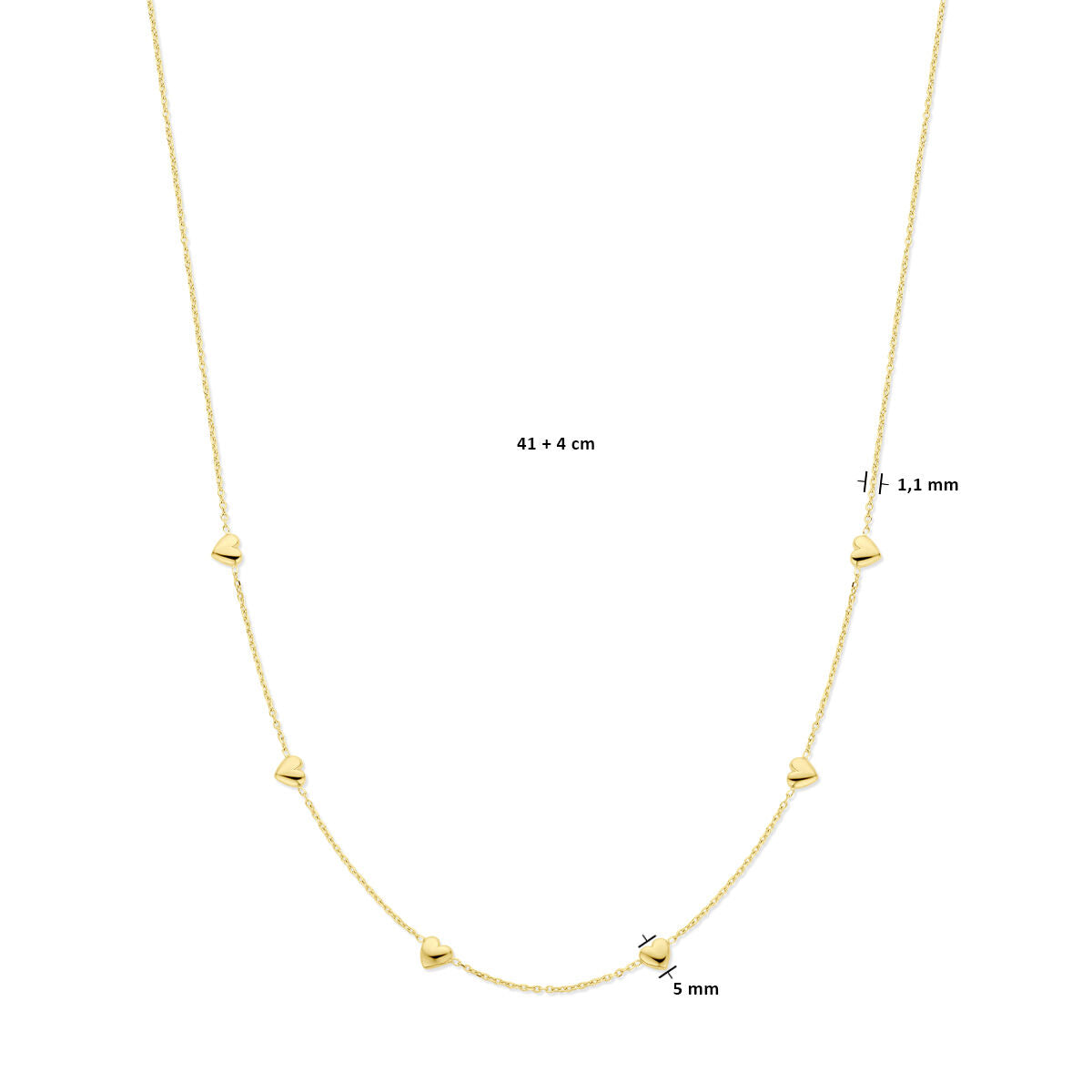collana cuoricini 41 + 4 cm 3 micron argento placcato oro (giallo)