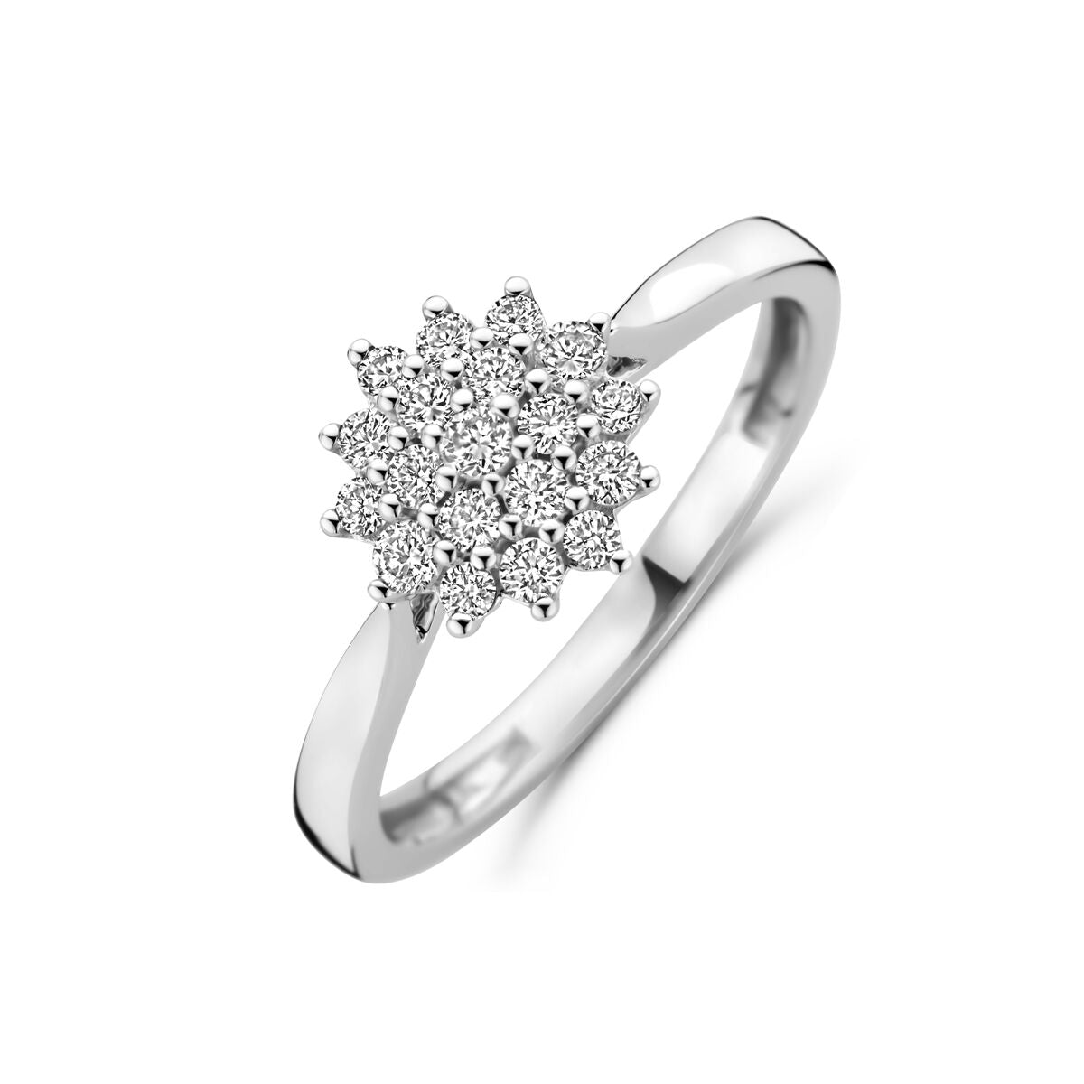anello in oro bianco 14K con diamanti lab-grown da 0,33 ct, design a stella.
