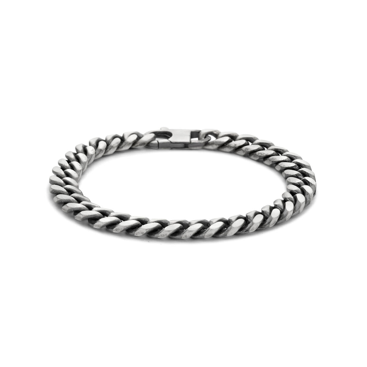 Bracciale in argento ossidato con maglia rolò di 8,5 mm, finitura a sei facce.