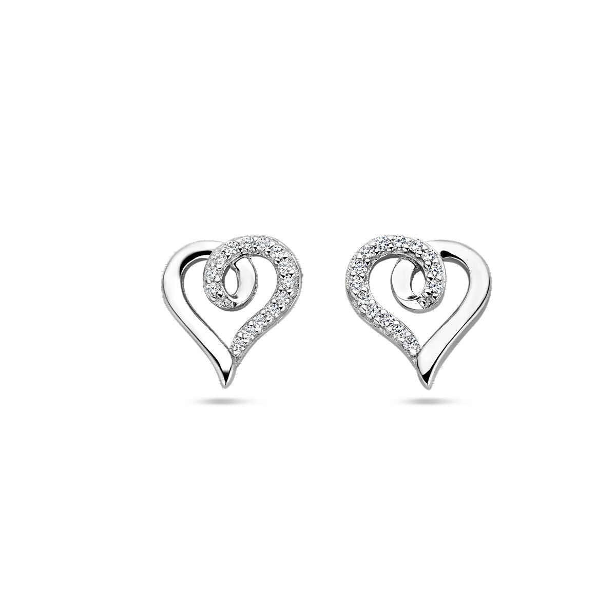 orecchini a bottone cuore e zircone argento rodiato