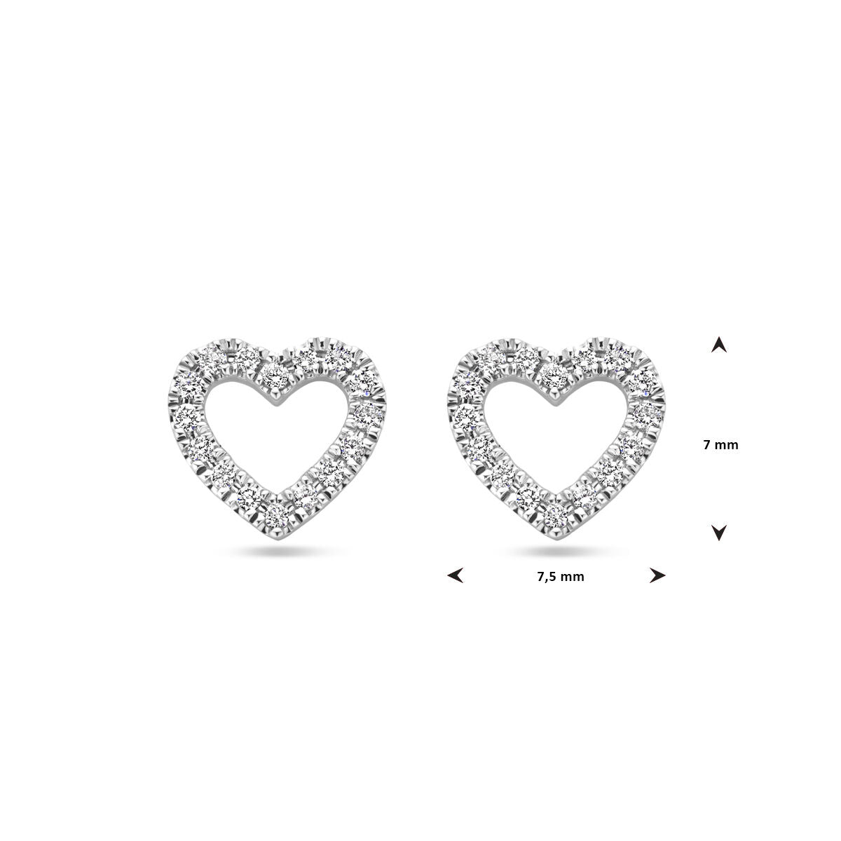 orecchini a bottone cuoricino diamante 0.11ct (2x 0.055ct) h si 7 mm 14K oro bianco