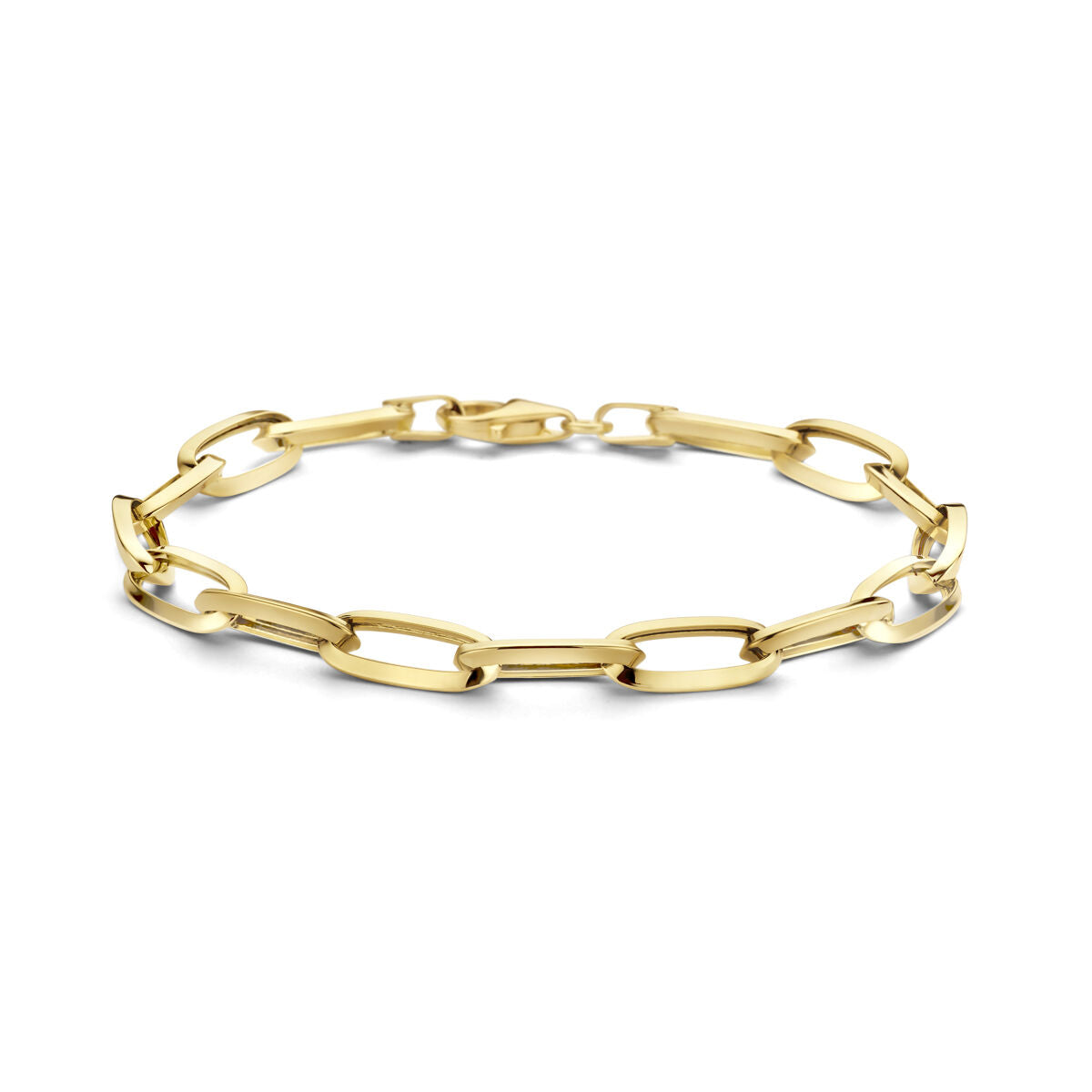 Bracciale dorato da donna in stile paperclip con tubi appuntiti in oro 14K.
