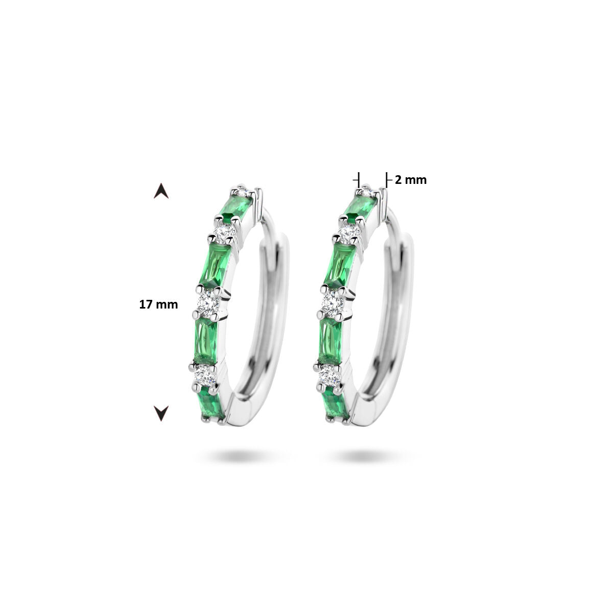 creoli zirconia verde e bianco argento rodiato