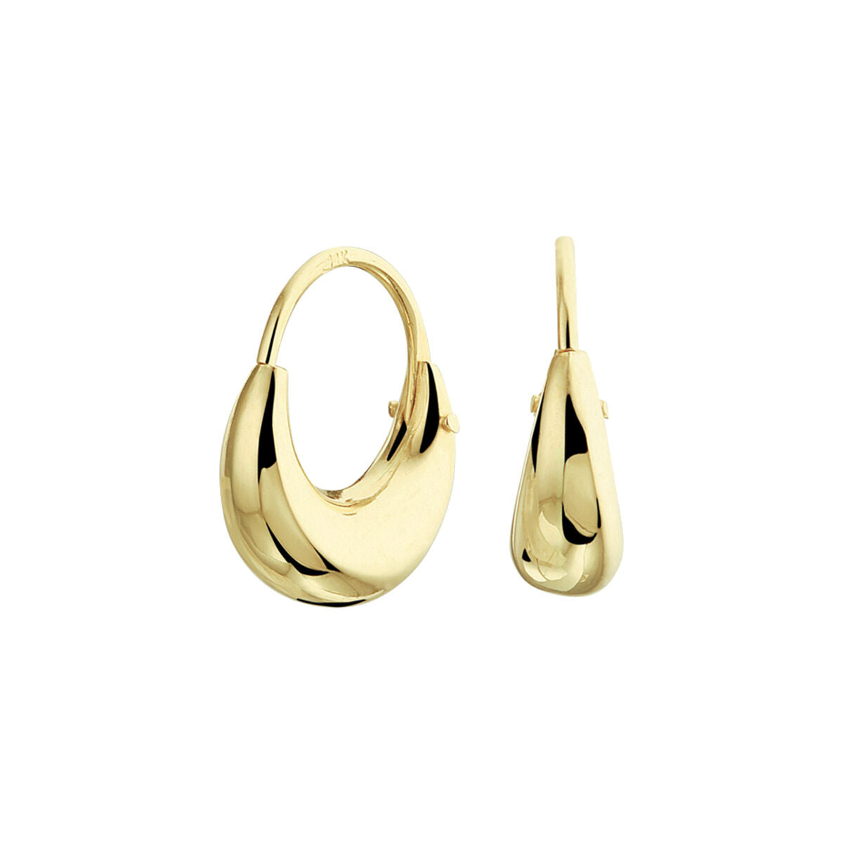 Orecchini in oro giallo 14K con forma curva e finitura lucida.