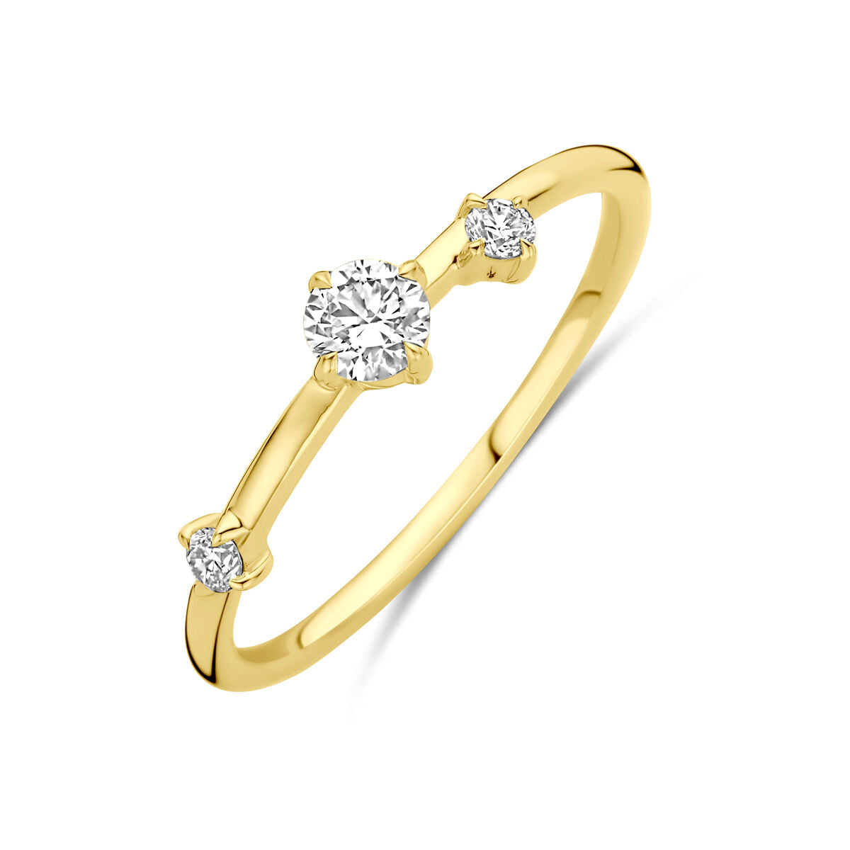 Anello in oro giallo 14K con diamante lab-grown da 0,25 ct e due piccoli diamanti laterali.