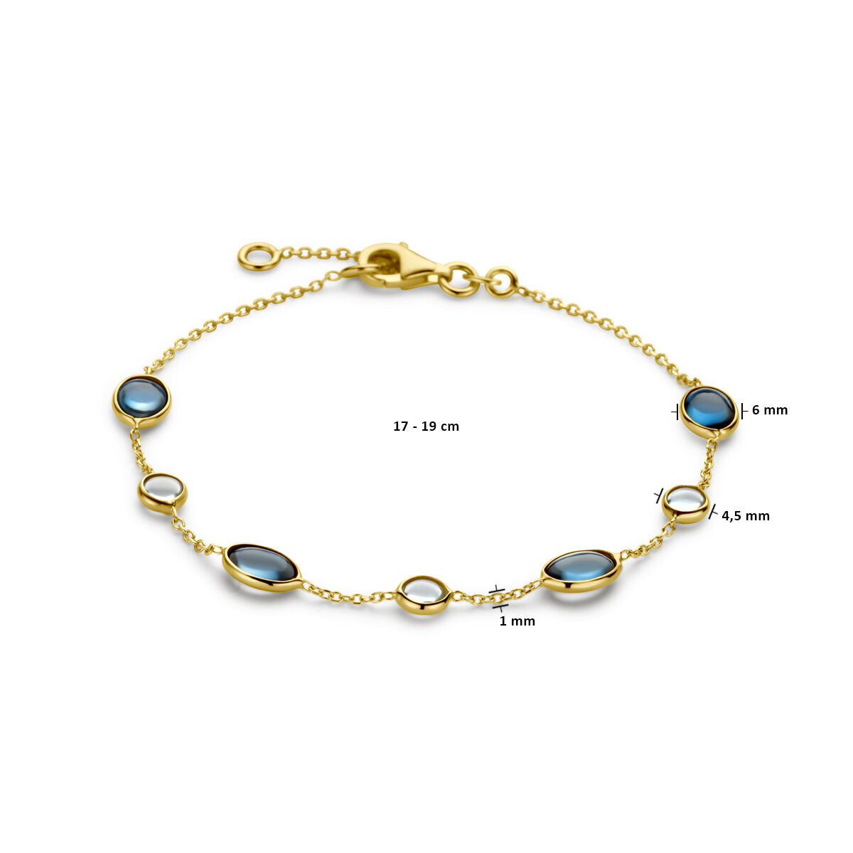 Bracciale da donna in oro giallo 14K con topazio london blue e blu