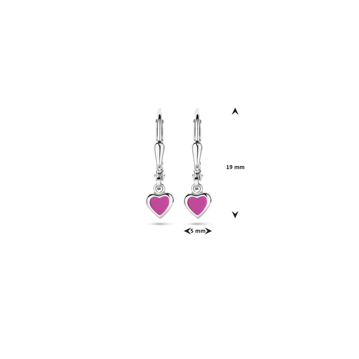 orecchini pendenti cuore rosa smalto chiusura a leva 19 mm argento rodiato