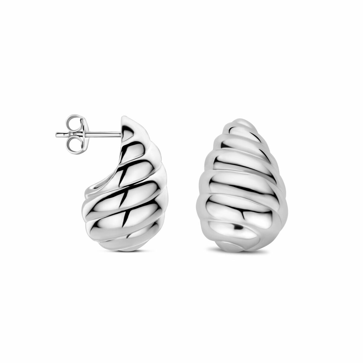 orecchini a bottone goccia lavorata 20 mm argento rodiato