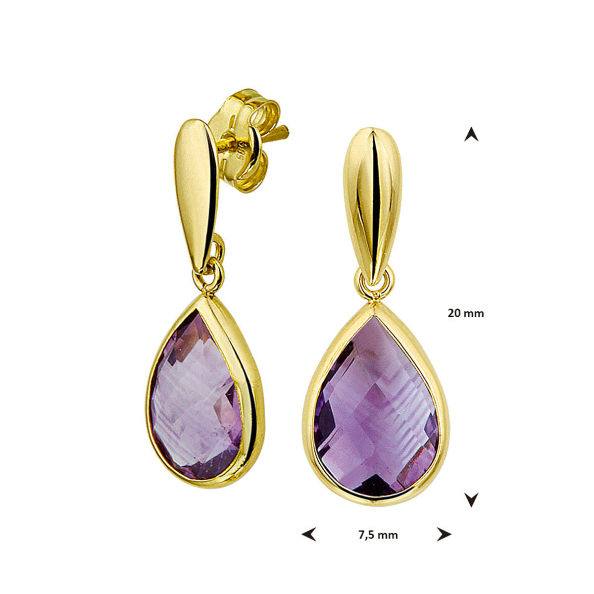 orecchini pendenti ametista oro giallo 14K