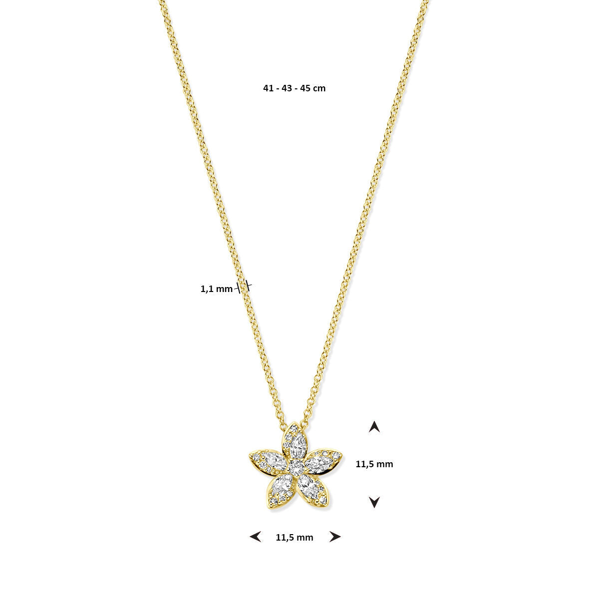 collana fiore diamante 0.42ct h si 41 - 43 - 45 cm 14K oro giallo