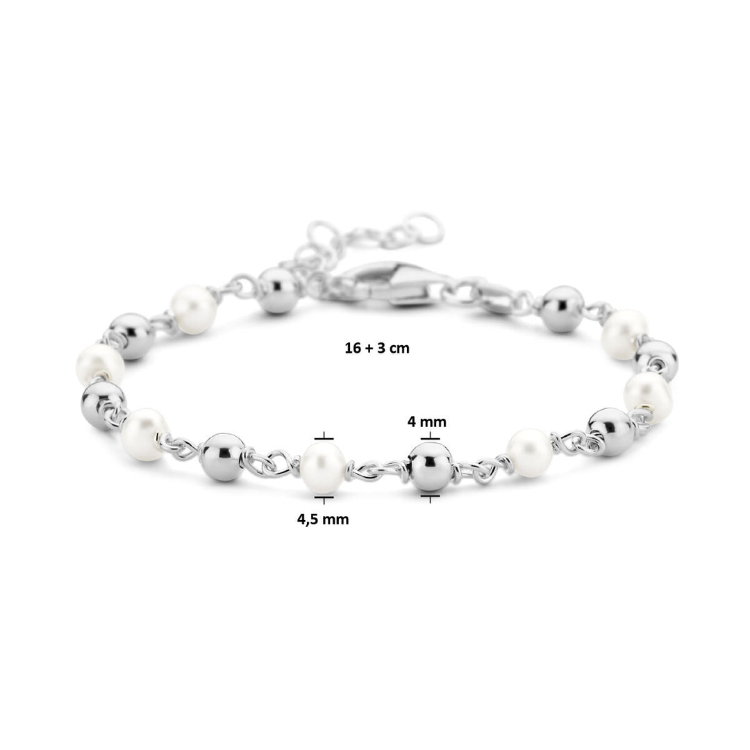 armband parel en bolletjes 16 + 3 cm zilver gerhodineerd