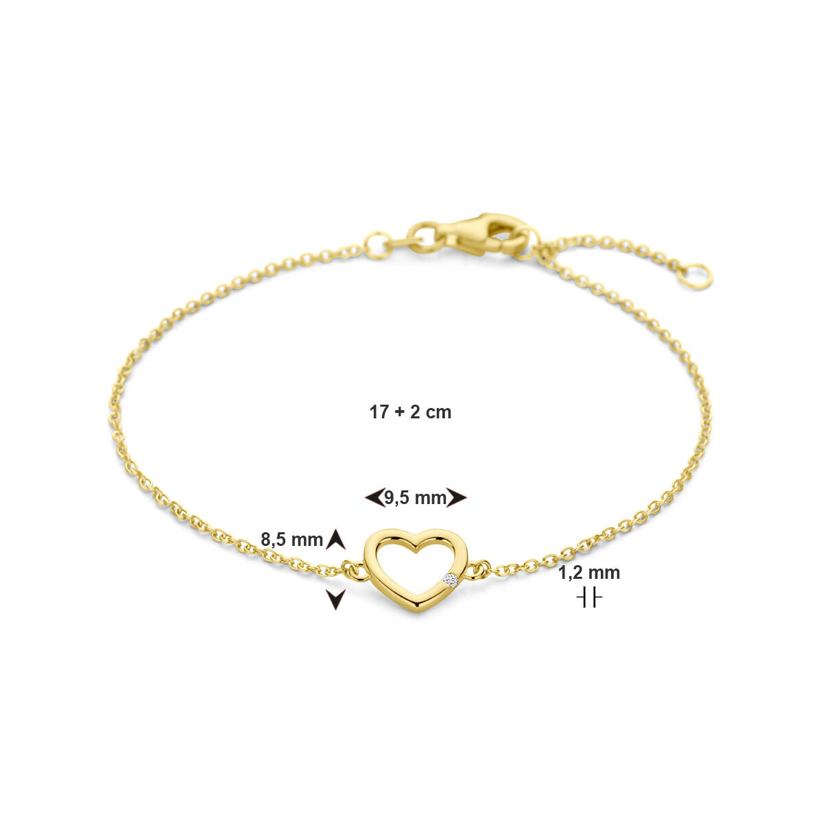 Bracciale in oro da donna con cuore e diamante 14K