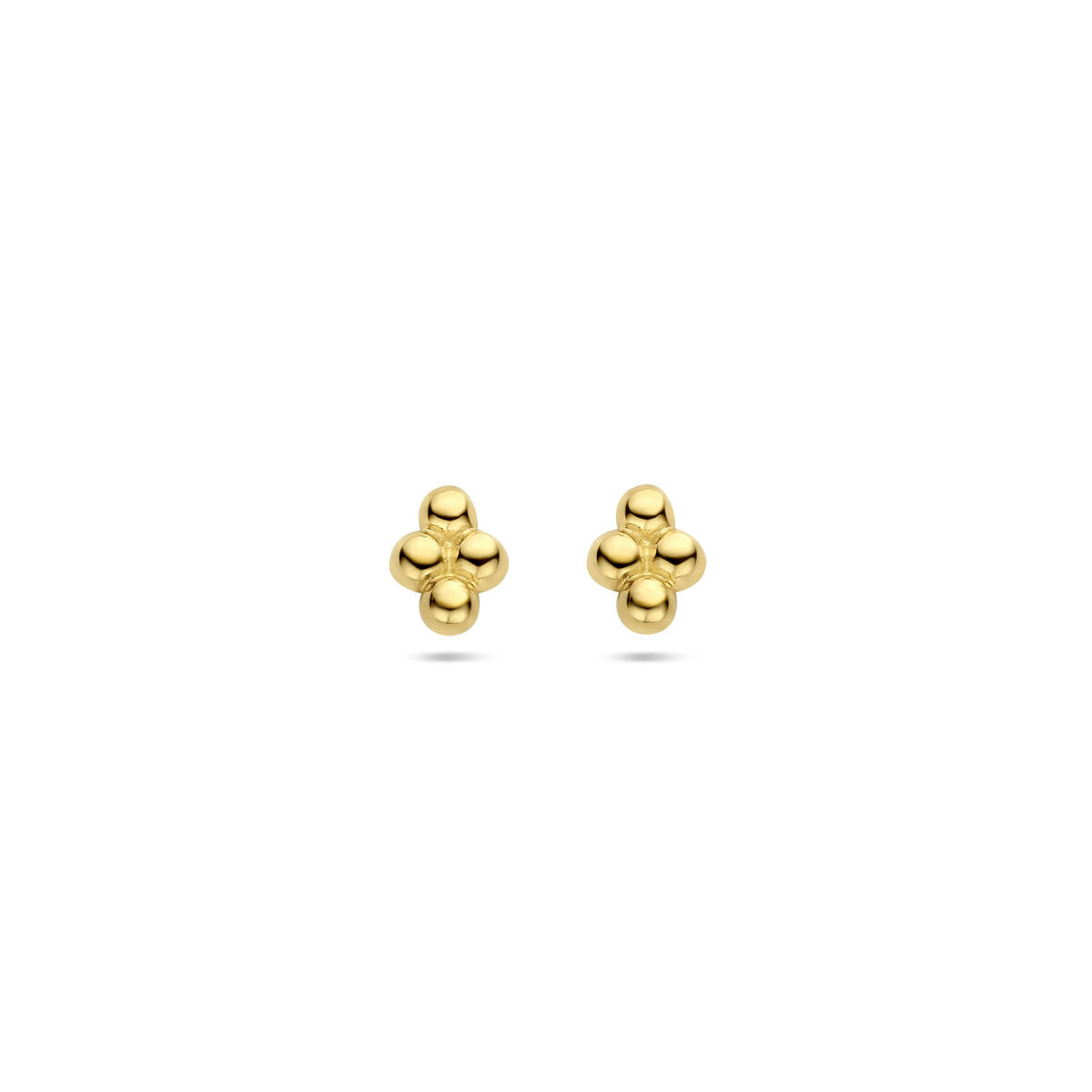 Orecchini a bottone in oro giallo 14K con tre piccole sfere.