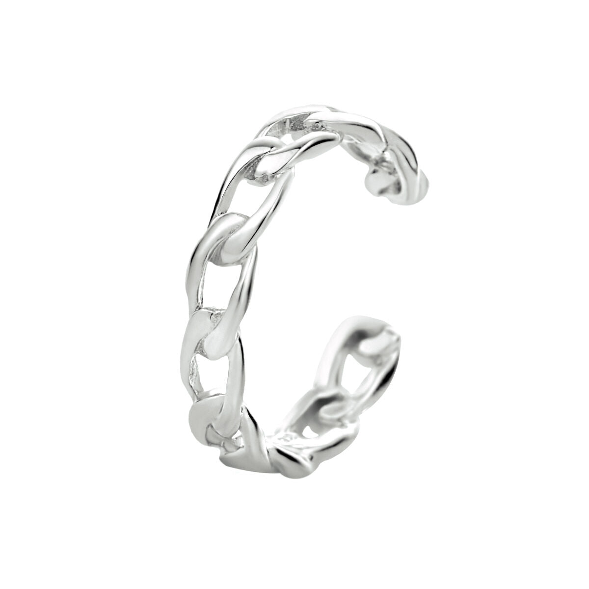 Orecchino a cuff in argento rodiato con maglie a catena.