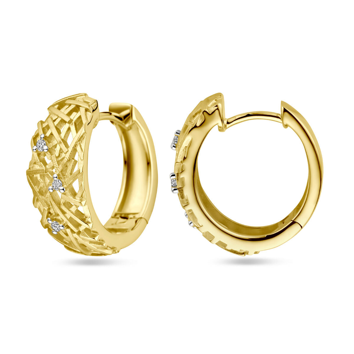 orecchini a cerchio con chiusura a scatto diamante 0.05ct (2x 0.025ct) h si 14K oro giallo