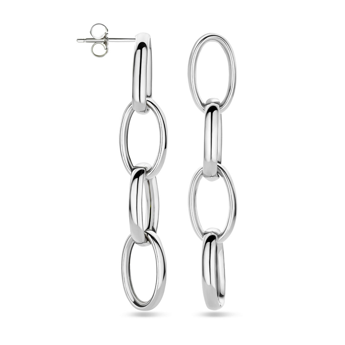 orecchini pendenti a maglia 50 mm argento rodiato