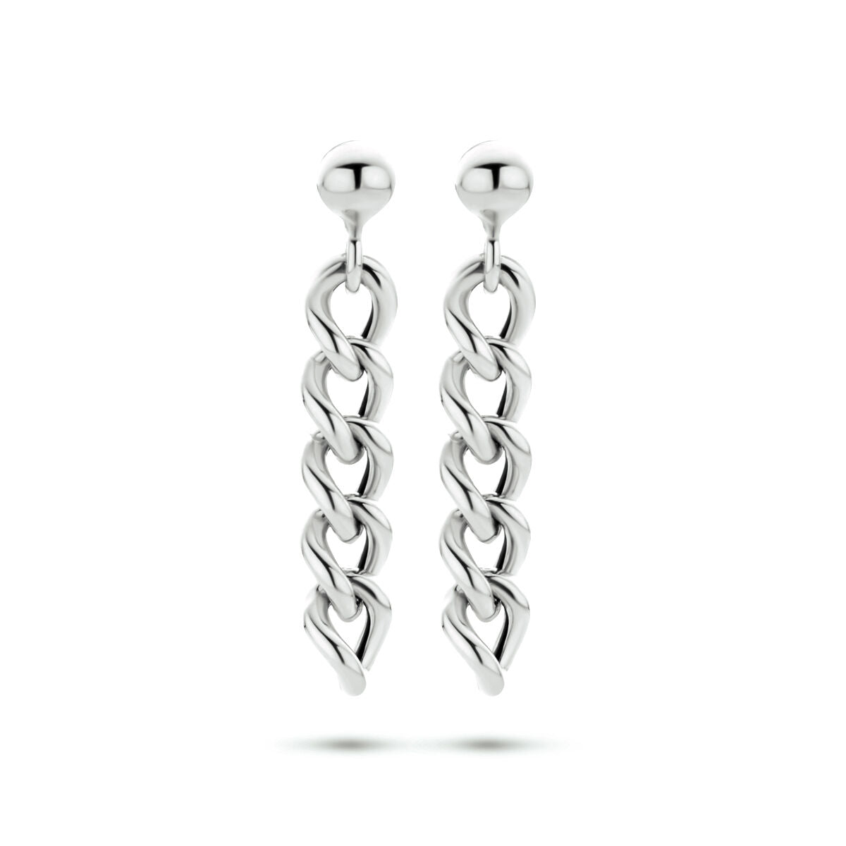 Orecchini pendenti a catena in argento rodiato.