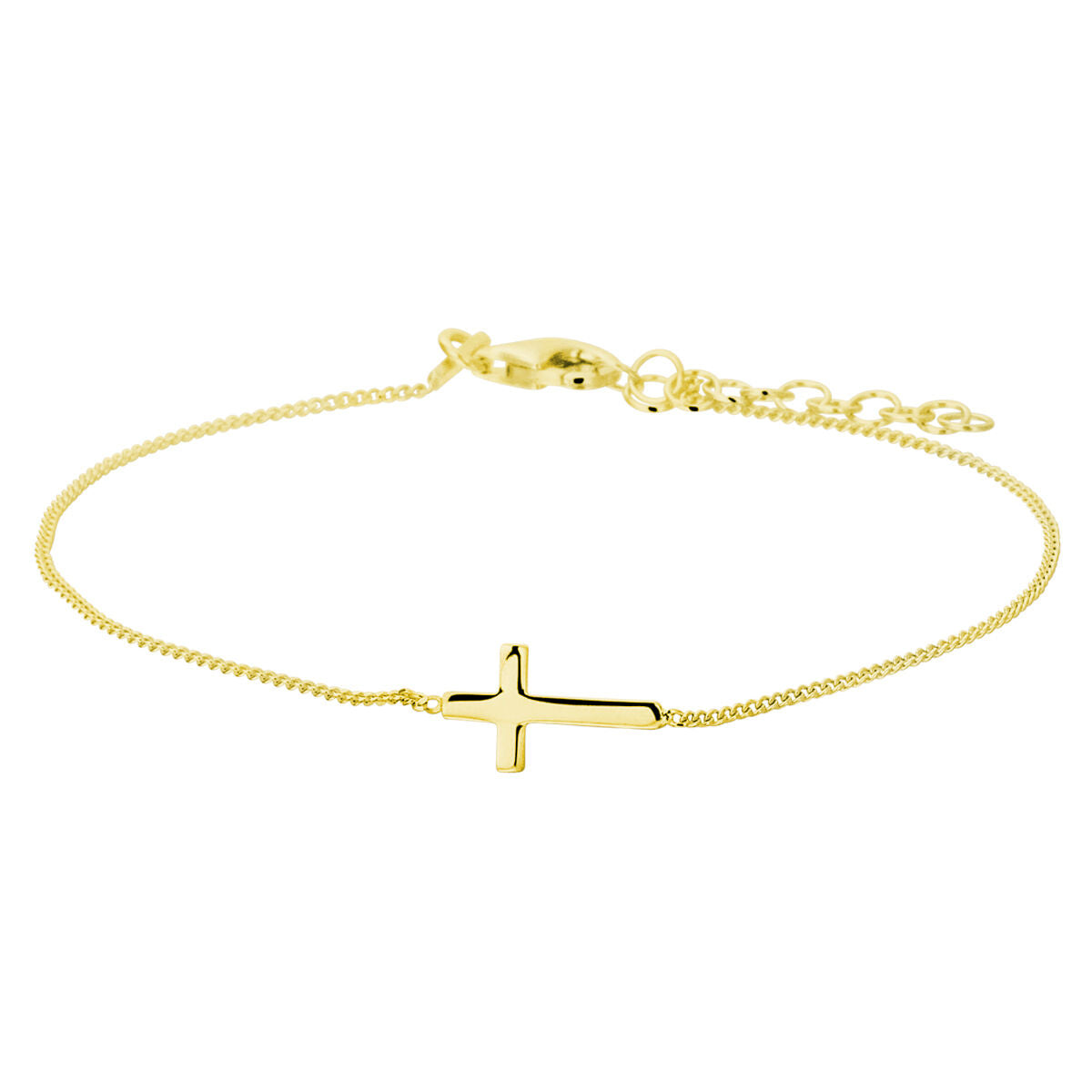Bracciale in argento dorato con croce centrale, lunghezza 17 + 3 cm.