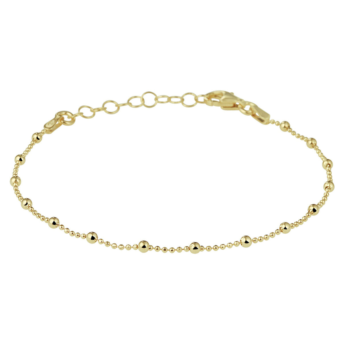 Bracciale in argento dorato con pallini di 2,0 mm, lunghezza 16 + 3 cm.