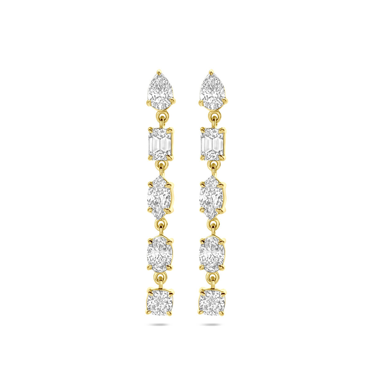Orecchini in oro giallo 14K con diamanti lab-grown da 2.00 ct, design a catena di 30 mm.