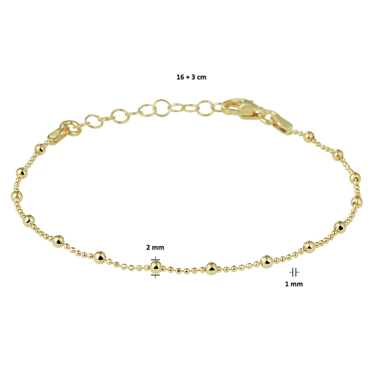 bracciale a sfere 2,0 mm 16 + 3 cm 3 micron argento placcato oro (giallo)