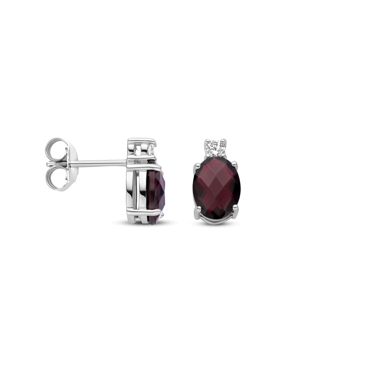 orecchini a bottone granato e zirconia 10,5 mm argento rodiato