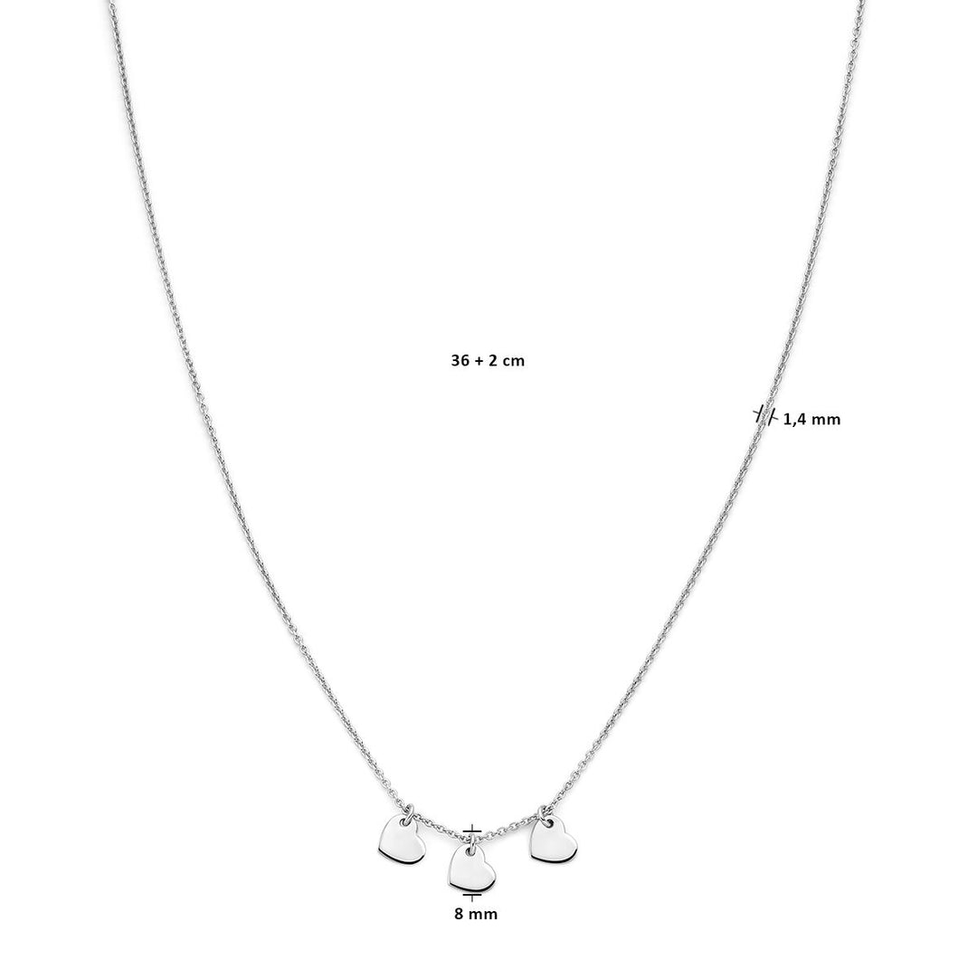 collier hartjes 36 + 2 cm zilver gerhodineerd