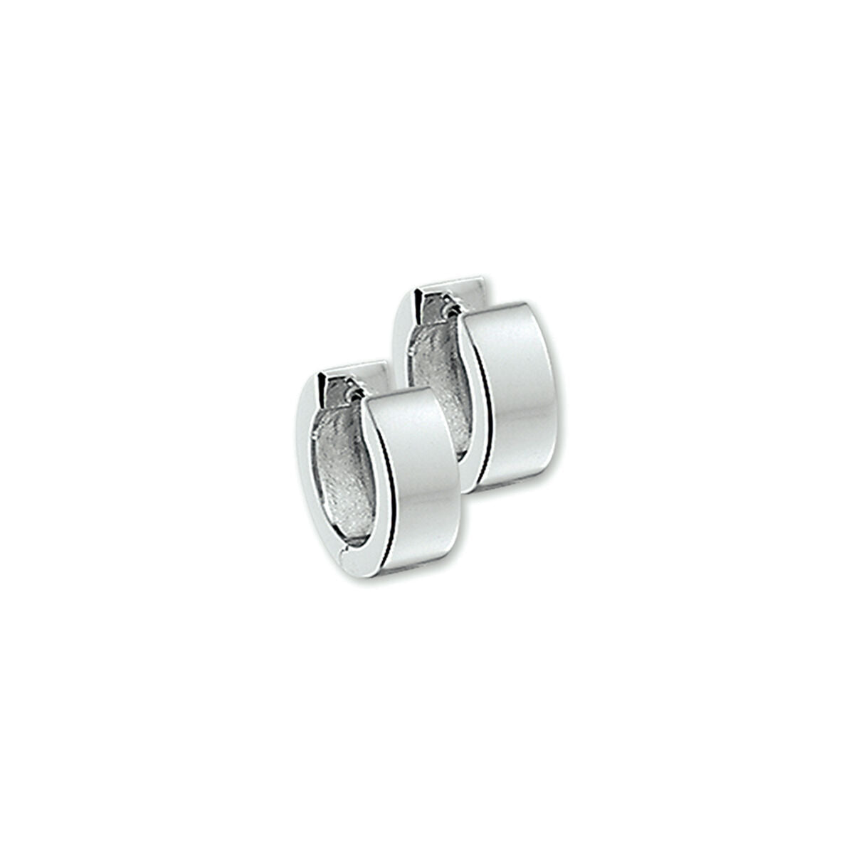 Orecchini alla creola in argento rodiato con finitura liscia.