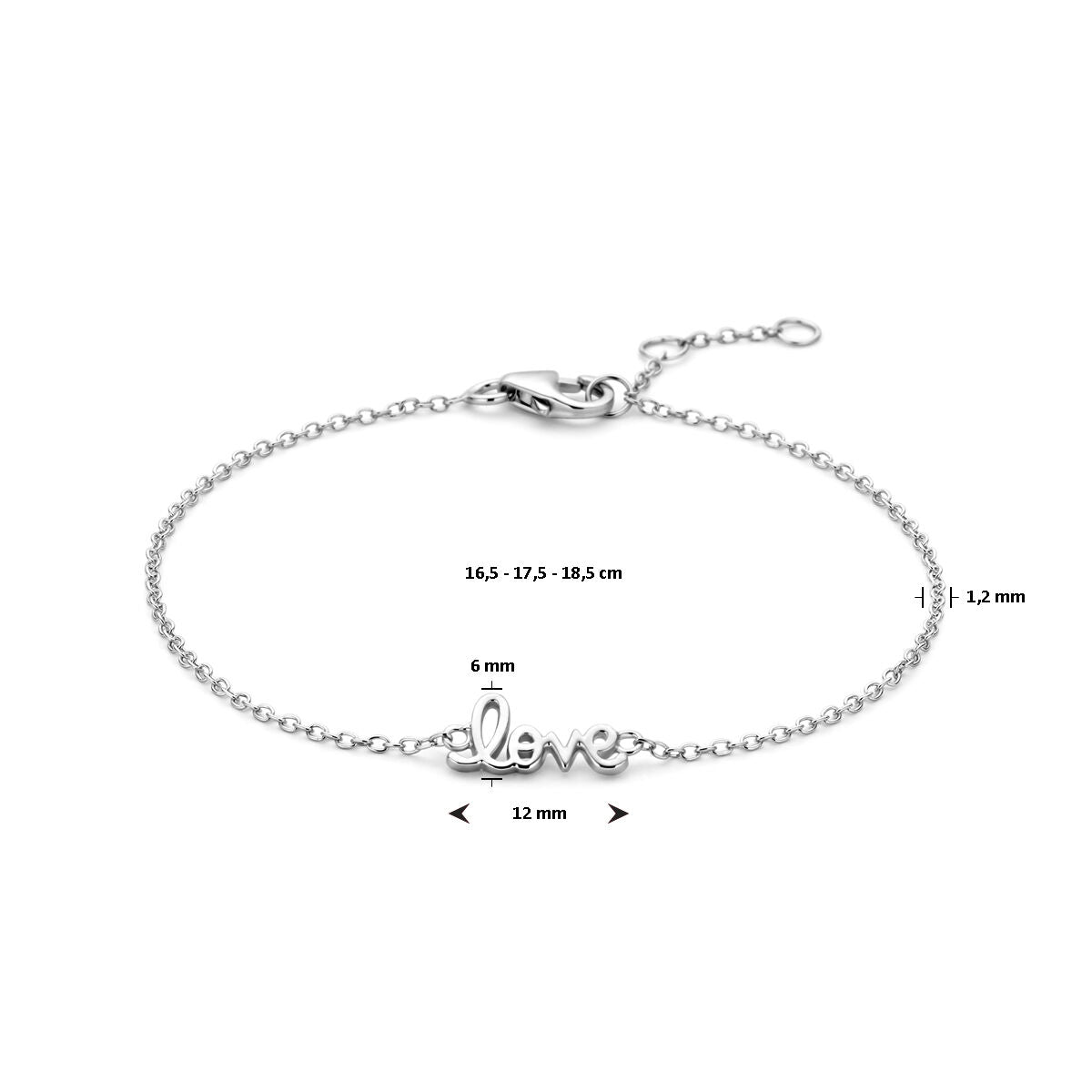 bracciale love 16,5 - 17,5 - 18,5 cm argento rodiato