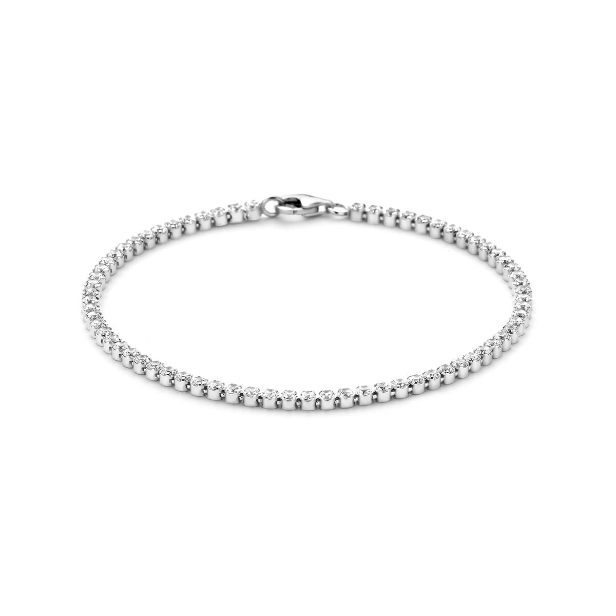 Bracciale tennis in argento rodiato con zirconi da 2,5 mm.