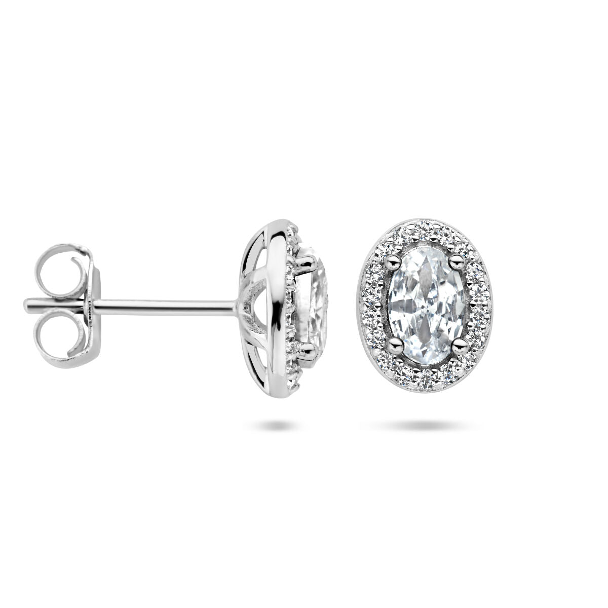 orecchini a bottone zircone halo argento rodiato