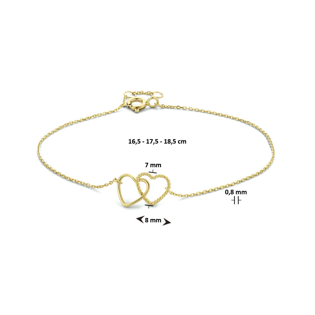 bracciale cuoricini 16,5 - 17,5 - 18,5 cm 14K oro giallo
