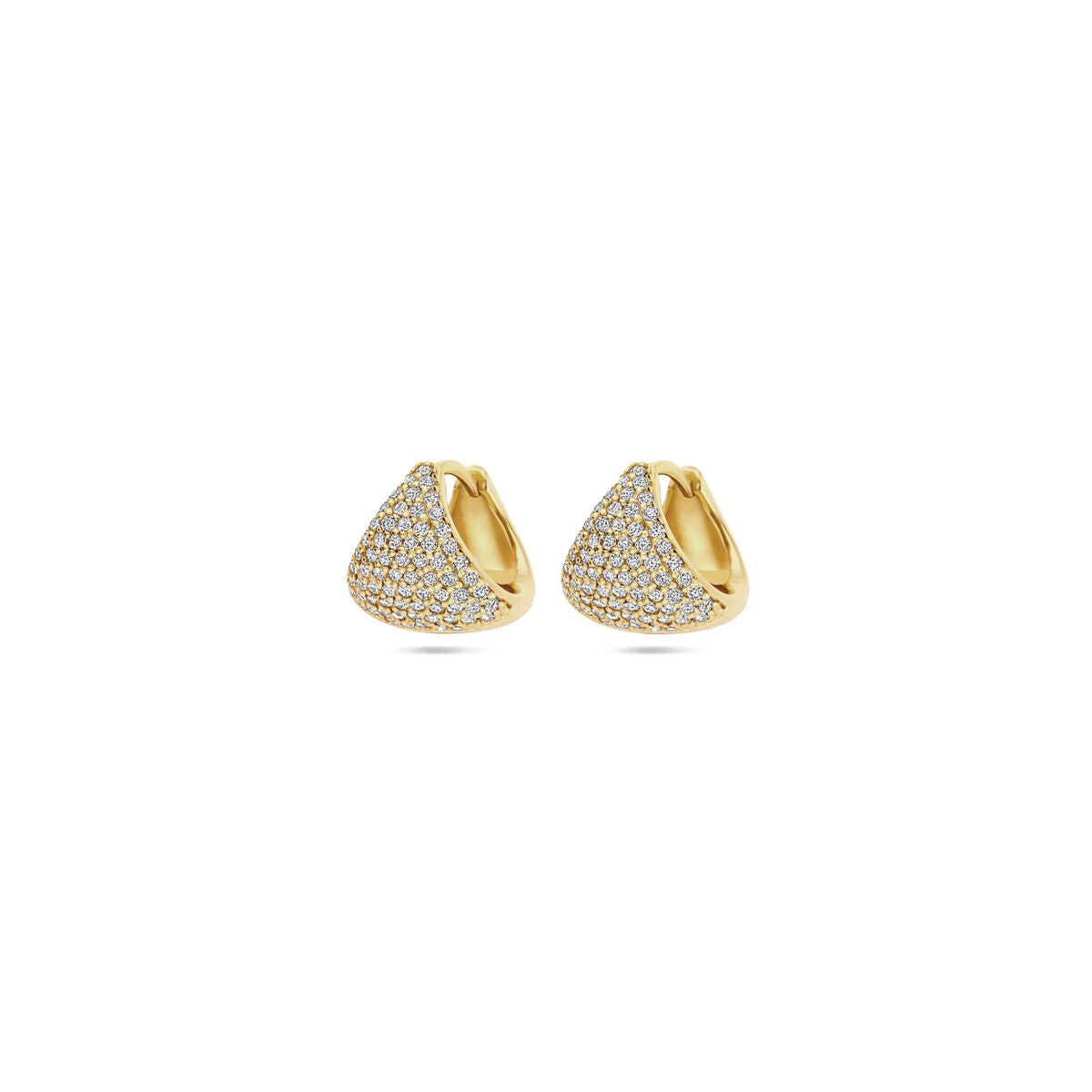 Klapoorringen van verguld zilver met een glanzende zirkonia-bespreking, 11 mm groot.
