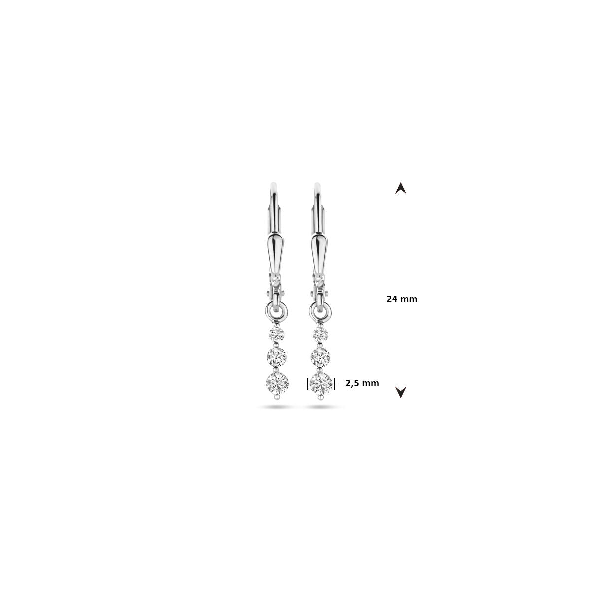orecchini pendenti zirconia gancio brisur 24 mm argento rodiato