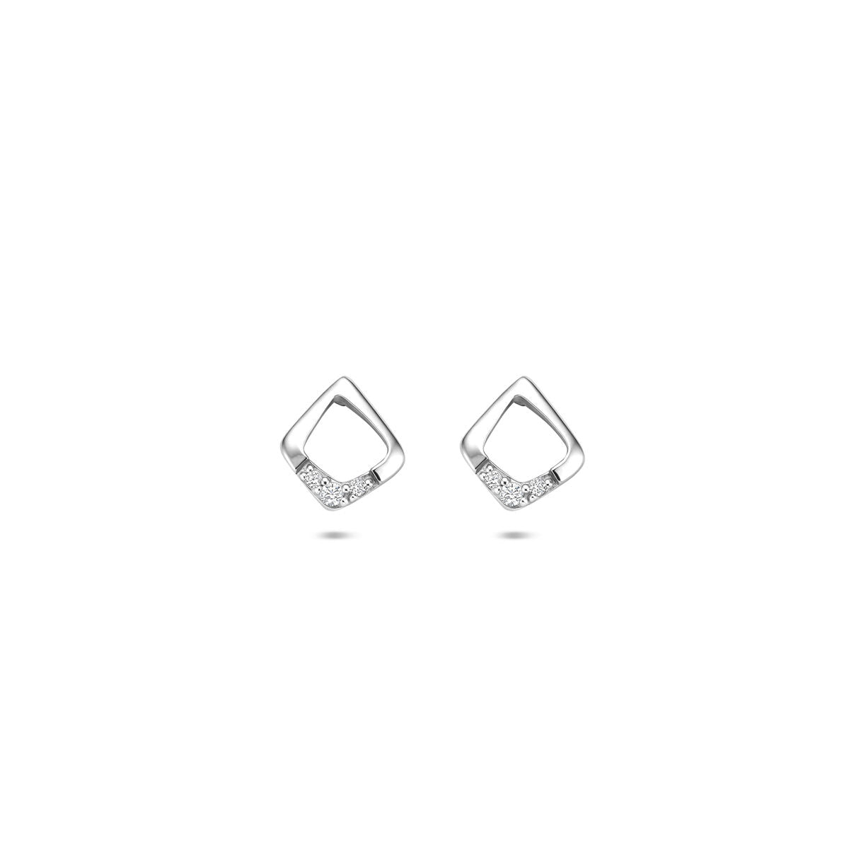 Orecchini argentati con zircone, forma quadrata, dimensioni 7 x 6,5 mm.