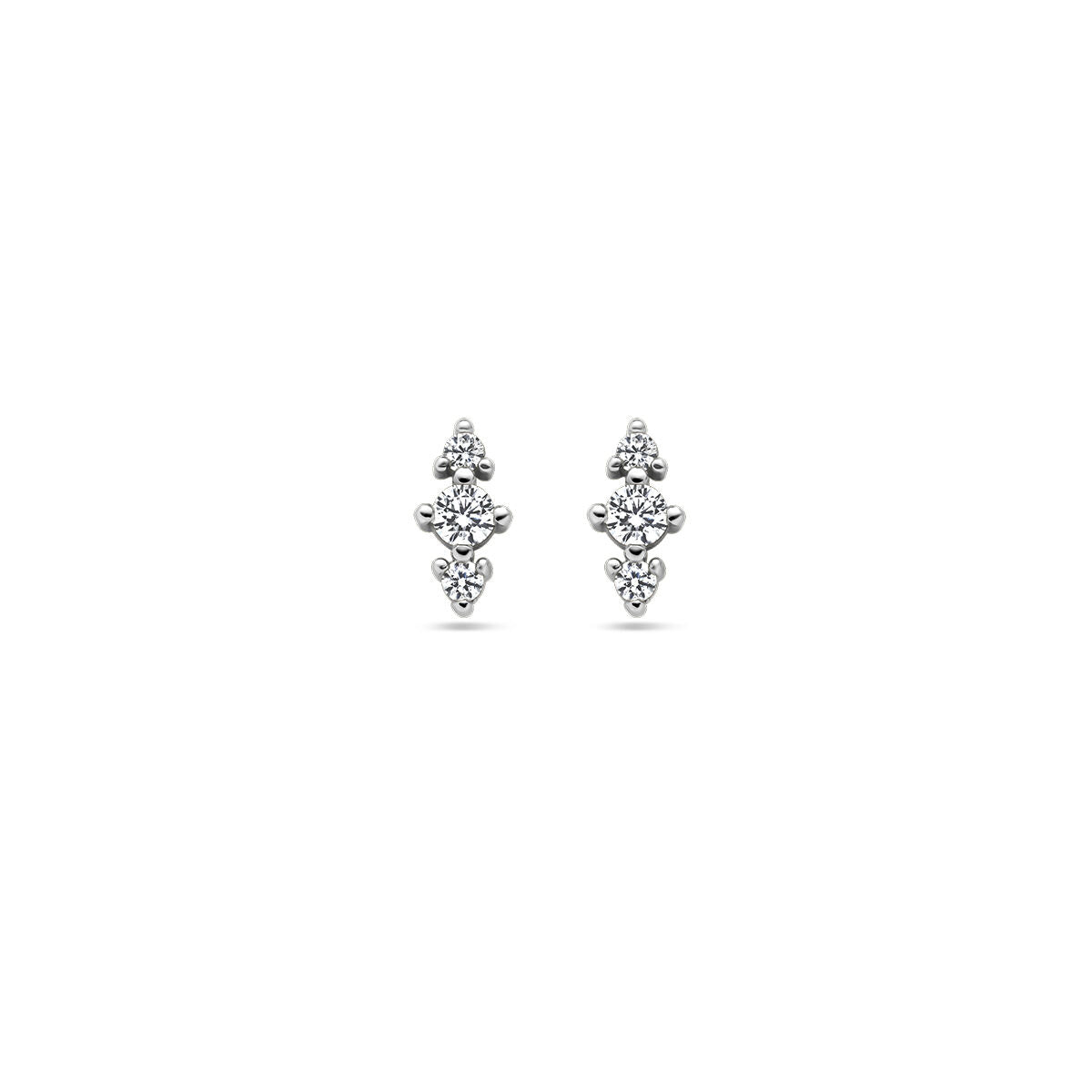 Orecchini in argento rodiato con zirconi, design a forma di goccia.