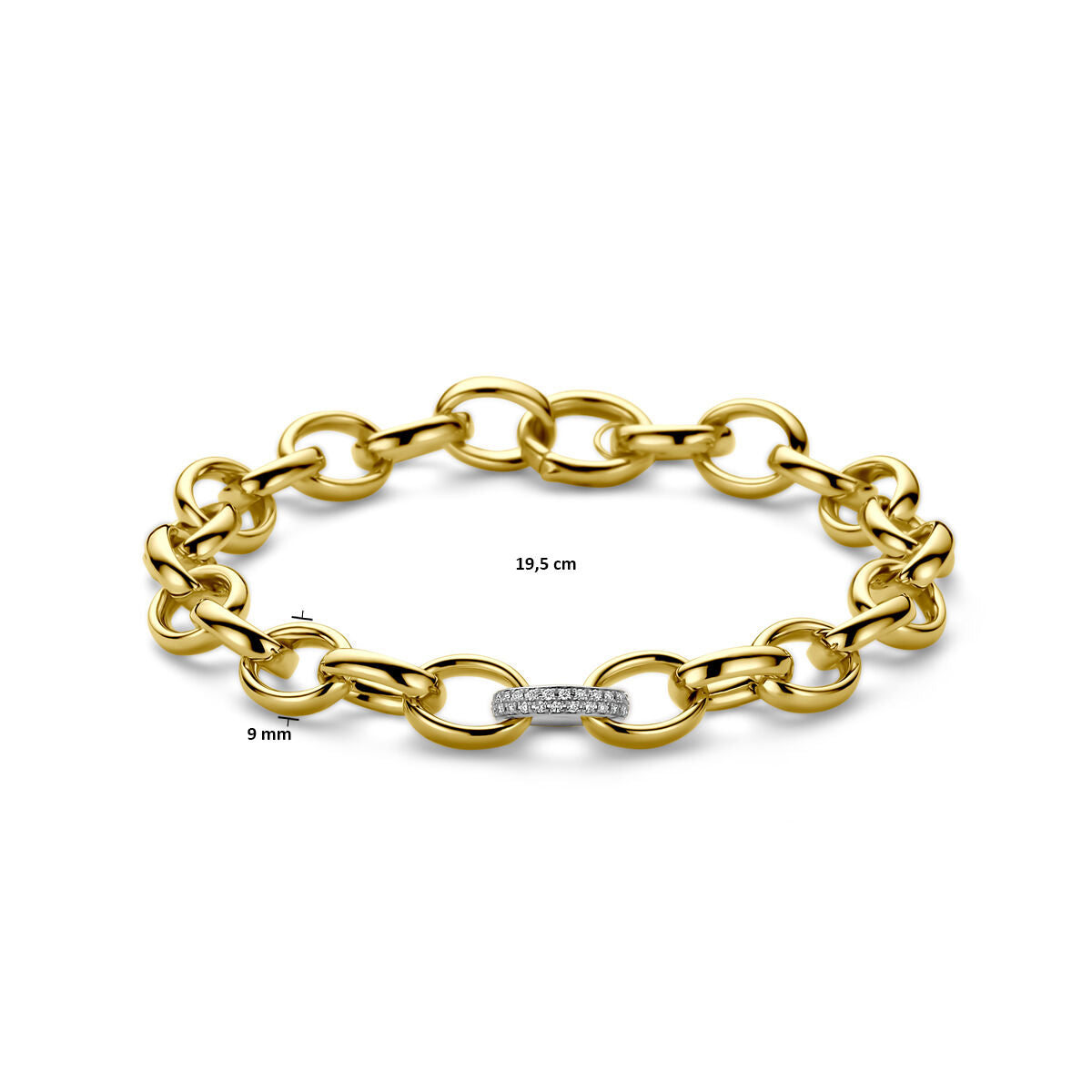 bracciale maglia fantasia diamante 0.18ct h si 9 mm 19,5 cm 14K oro bicolore giallo/bianco