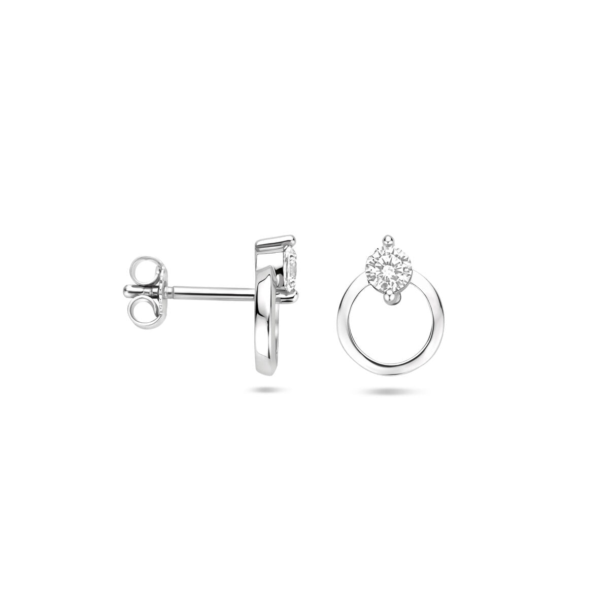 Orecchini a bottone zircone 10,5 mm argento rodiato