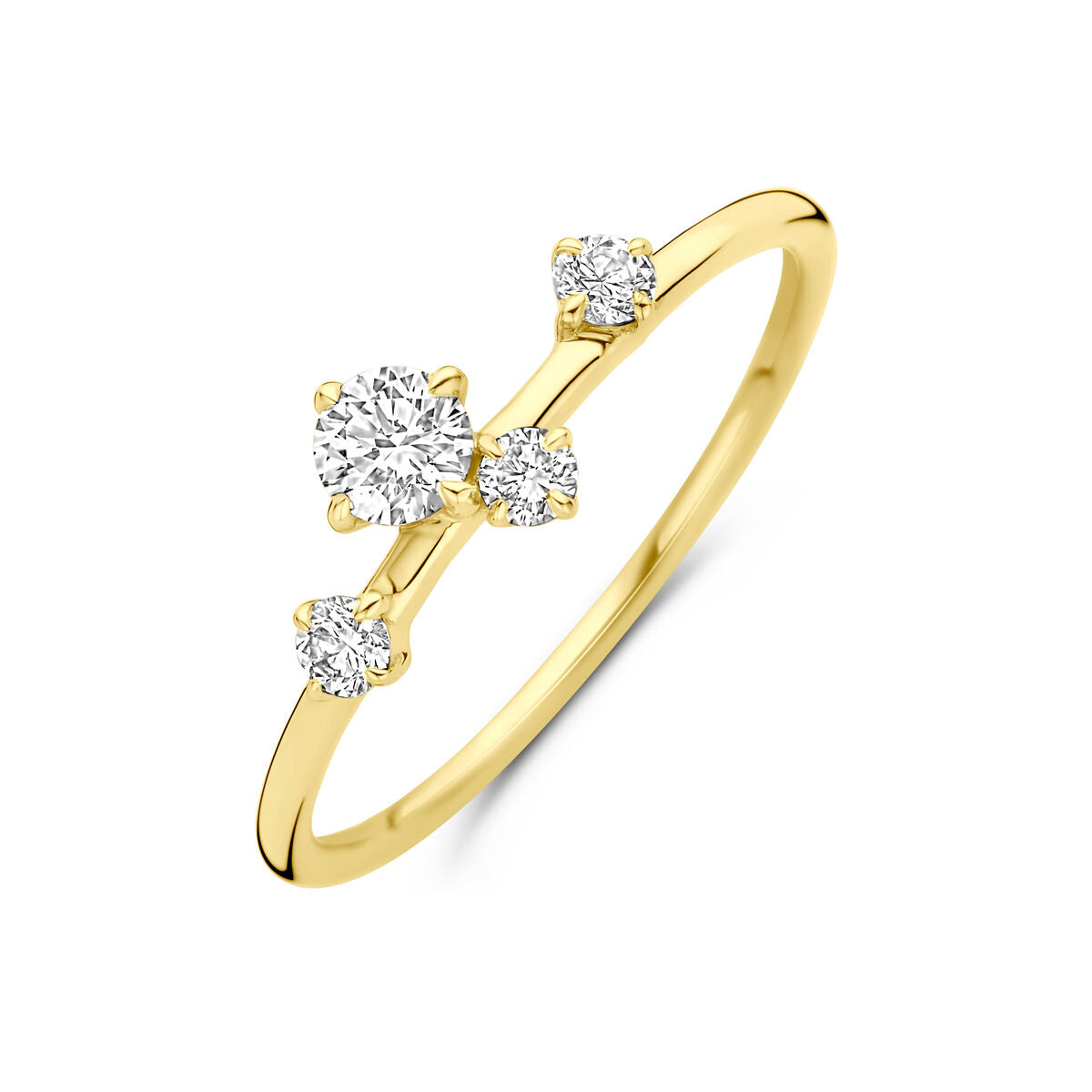 Anello in oro giallo 14K con diamante lab-grown da 0,33 ct e tre diamanti brillanti.