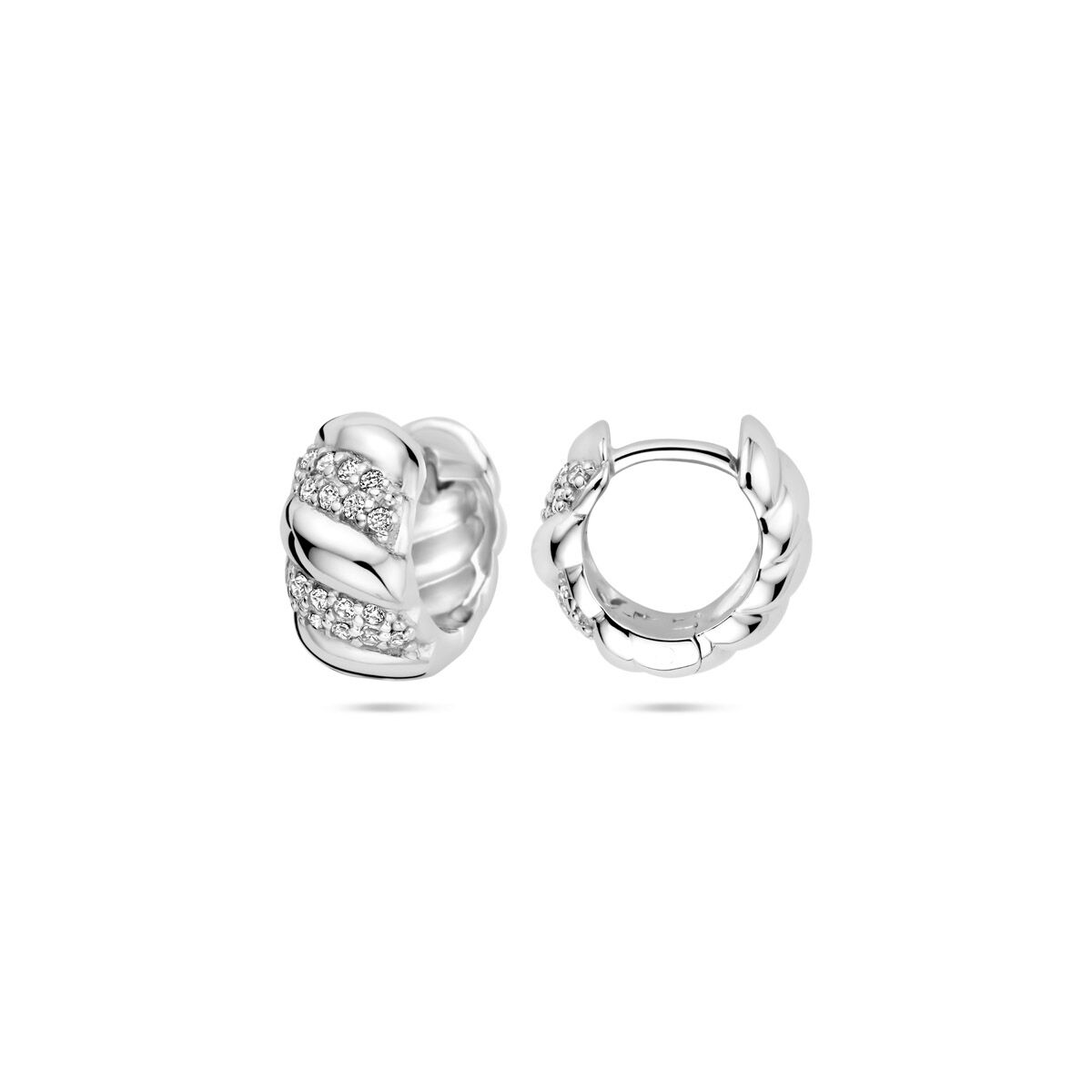 orecchini a cerchio zirconia ritorta 6 mm argento rodiato