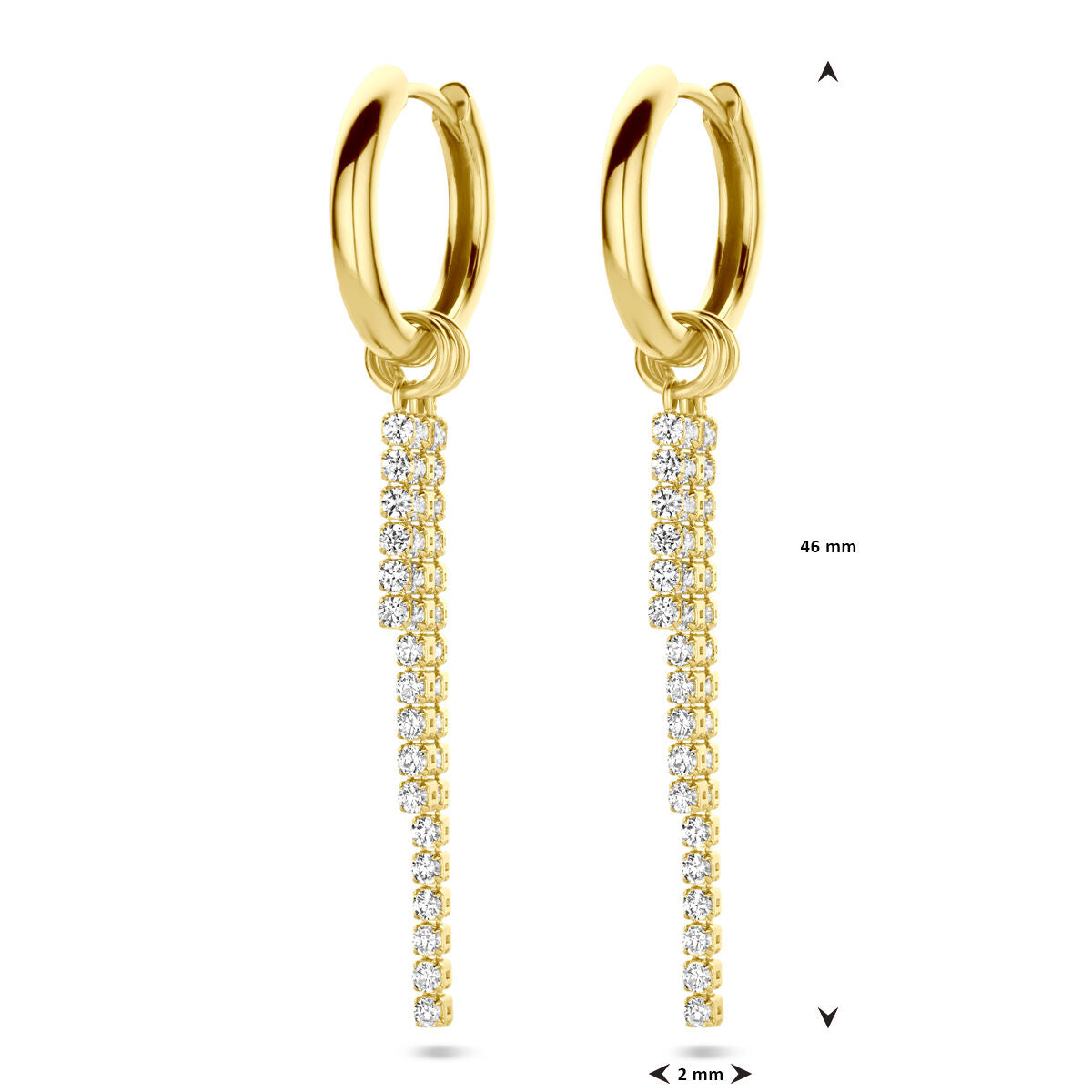 Orecchini a cerchio con zirconia 46 mm 1 micron argento dorato (giallo)