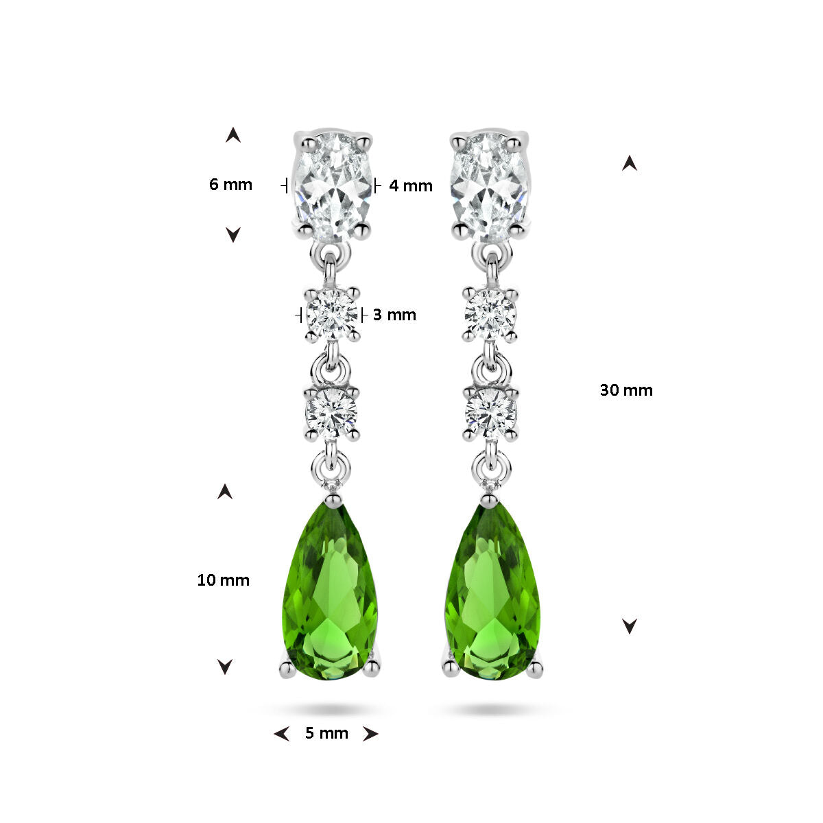 orecchini pendenti zircone bianco e verde argento rodiato