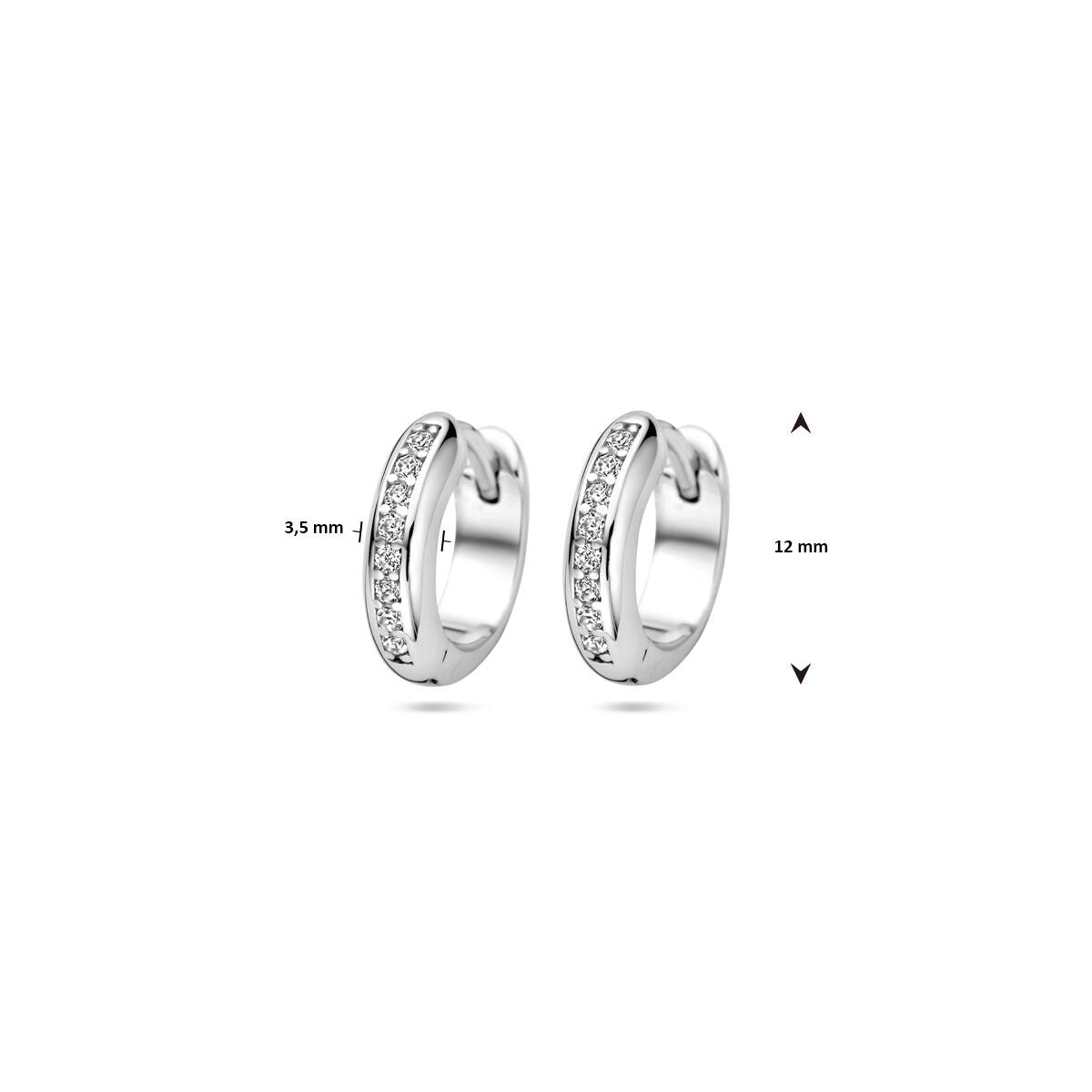 orecchini a cerchio a scatto zirconia 12 mm argento rodiato